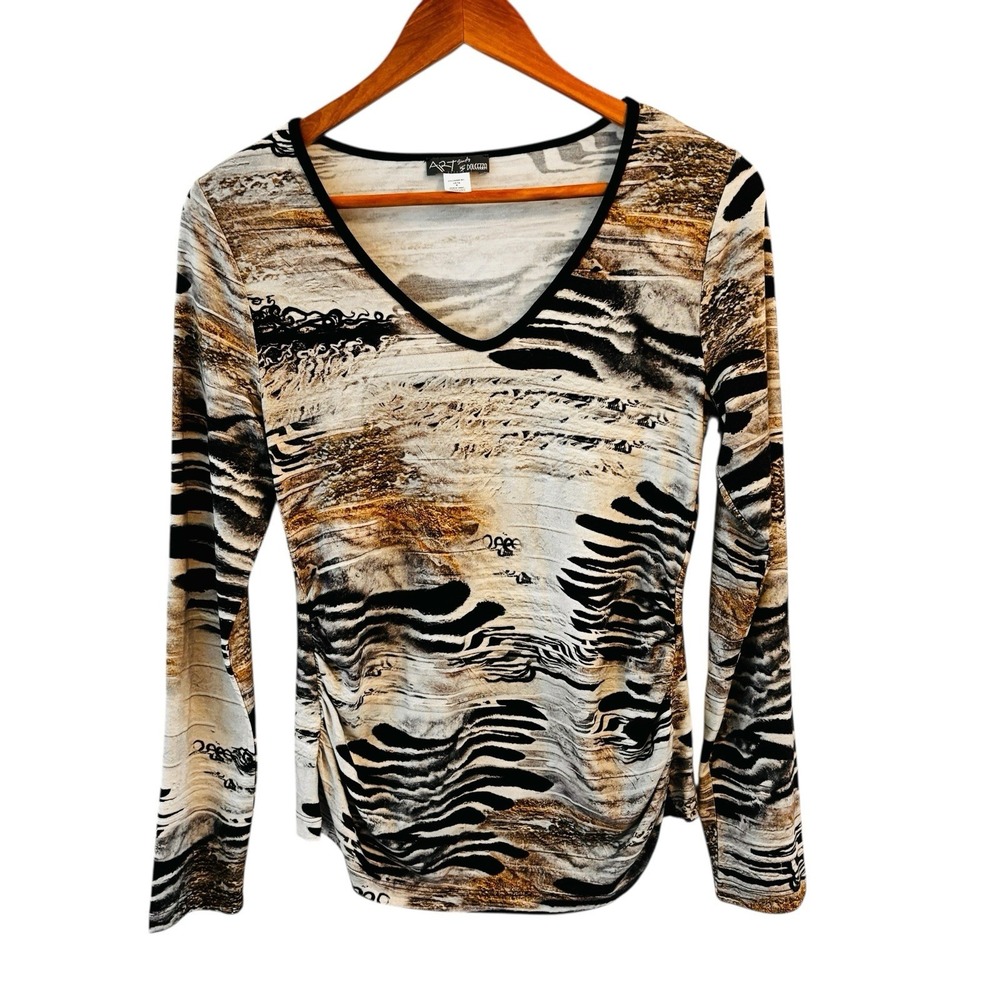 Dolcezza Simply Art V Neck Animal Print Top Womens S Unbalanced Collection